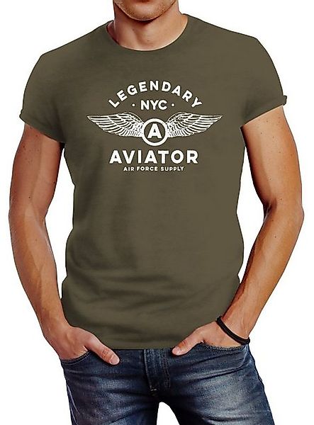 Neverless Print-Shirt Herren T-Shirt Legendary NYC Aviator Air Force Luftwa günstig online kaufen