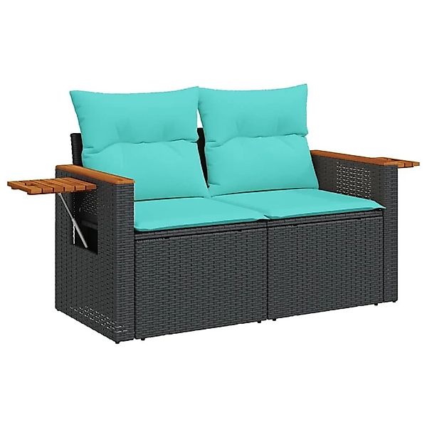 vidaXL Gartensofa mit Kissen 2-Sitzer Schwarz Poly Rattan 366036 günstig online kaufen