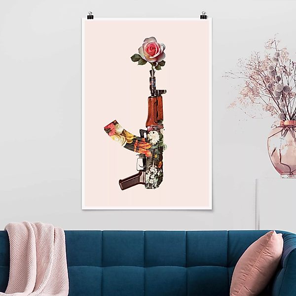 Poster Kunstdruck - Hochformat Waffe mit Rose günstig online kaufen
