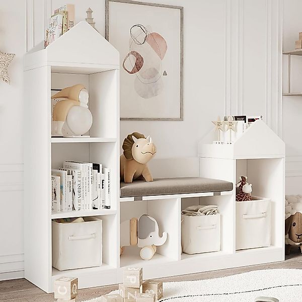 GarveeMore Kinderregal Bücherregal Kinder Spielzeugregal mit Kissen und 6 F günstig online kaufen