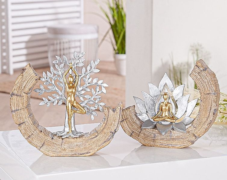 GILDE Skulptur Yoga Skulpturen Set Namaste – Baum & Lotus, Gold & Silber Ak günstig online kaufen