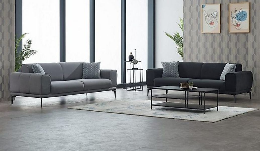 JVmoebel Sofa Sofagarnitur Sofas Couchen Polstersofa Dreisitzer Luxus Grau günstig online kaufen