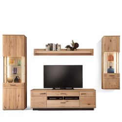 Wohnwand in Balkeneiche Bianco furniert 285 cm breit (vierteilig) günstig online kaufen