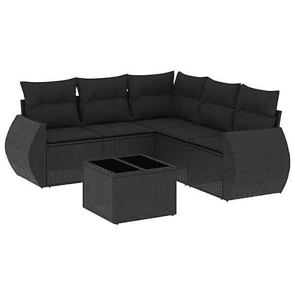 vidaXL 6-Tlg Garten-Sofagarnitur mit Kissen Schwarz Poly Rattan 3221354 günstig online kaufen