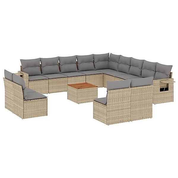 vidaXL 14-Tlg Garten-Sofagarnitur mit Kissen Beige Poly Rattan 3224820 günstig online kaufen