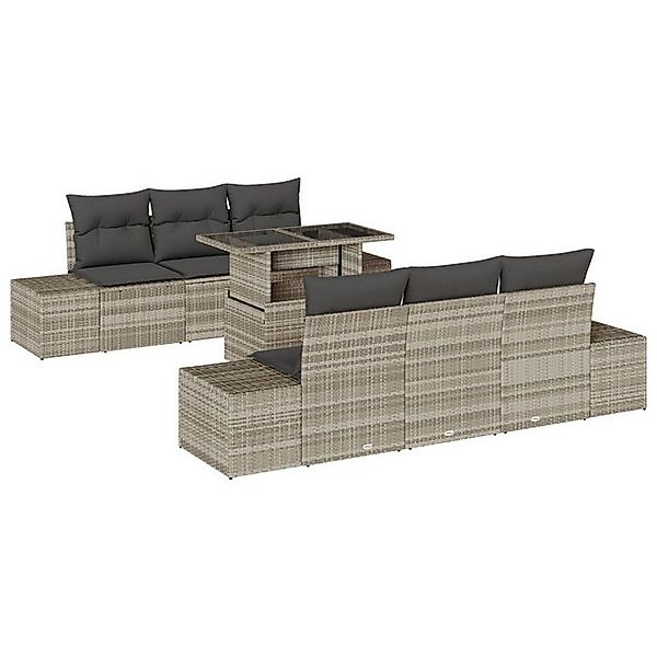 vidaXL Loungesofa 7-tlg. Garten-Sofagarnitur mit Kissen Hellgrau Poly Ratta günstig online kaufen