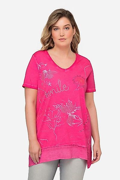 MIAMODA T-Shirt T-Shirt cold dyed verzierter Druck V-Ausschnitt günstig online kaufen