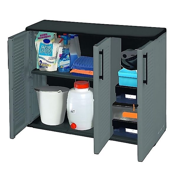 GarPet Garten-Geräteschrank Gartenschrank 3-türig Kunststoff Balkon günstig online kaufen