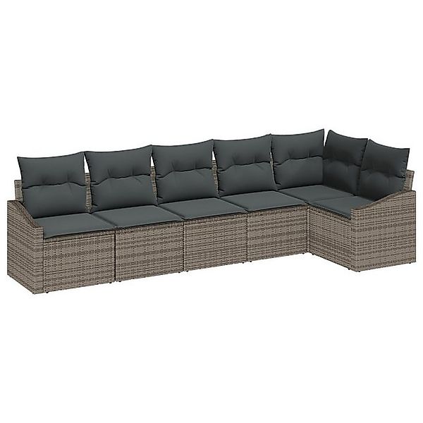 vidaXL Loungesofa 6-tlg. Garten-Sofagarnitur mit Kissen Grau Poly Rattan, 6 günstig online kaufen