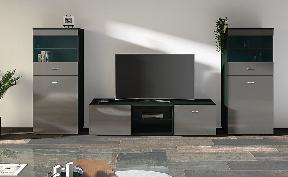 borchardt Möbel Wohnwand Scala, Mediawand 3-teilig mit 2 Vitrinen und Lowbo günstig online kaufen