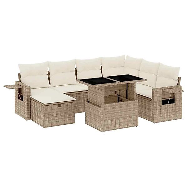 vidaXL 8-Tlg Garten-Sofagarnitur mit Kissen Beige Poly Rattan 3274998 günstig online kaufen