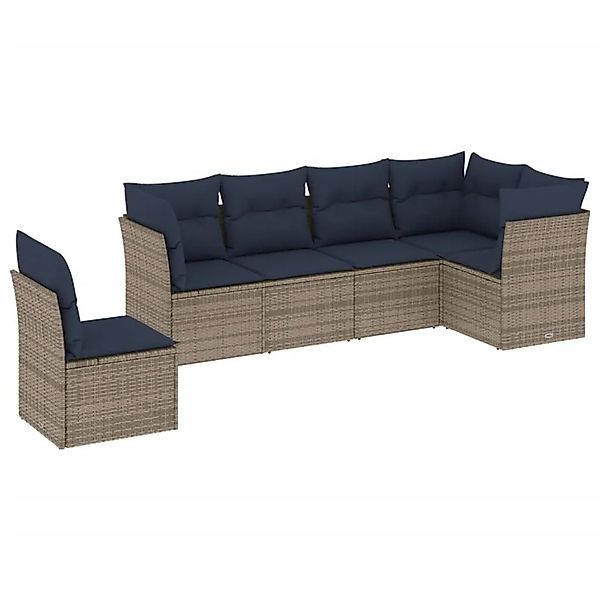 vidaXL 6-Tlg Gartensofa-Set mit Kissen Grau Polyrattan 3217701 günstig online kaufen