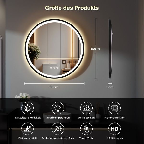 GIMBELEN Badspiegel LED-Badezimmer-Spiegel, dimmbar, Runder LED-Badezimmers günstig online kaufen