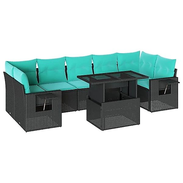 vidaXL 8-Tlg Gartensofa-Set mit Kissen Schwarz Polyrattan 3267777 günstig online kaufen