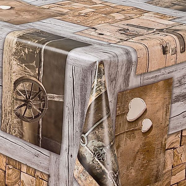 laro Tischdecke Wachstuch-Tischdecken Abwaschbar Holz Herzen günstig online kaufen