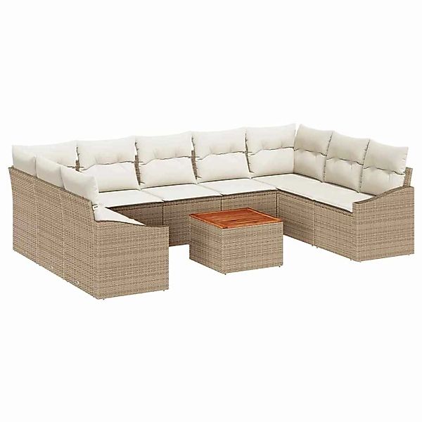 vidaXL Garten-Sofa-Set mit Kissen 10-Tlg Beige Poly Rattan 3347876 günstig online kaufen