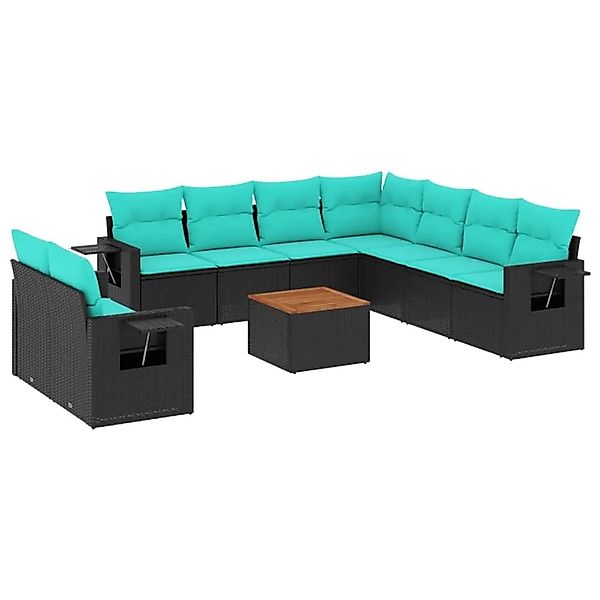 vidaXL 10-Tlg Gartensofa-Set mit Kissen Schwarzes Polyrattan 3224629 günstig online kaufen