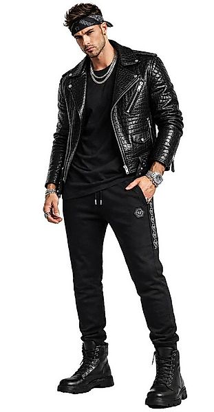 PHILIPP PLEIN Jogginghose Herren Sweatpants Hose Tape Stripe Leder Patch Si günstig online kaufen
