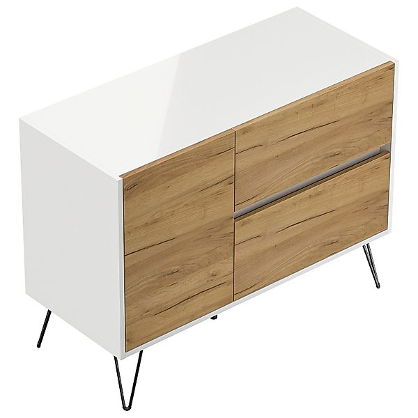 Posseik Sideboard Industrial S 2 Schubladen 1 Tür 100 cm Weiß Eiche Front günstig online kaufen
