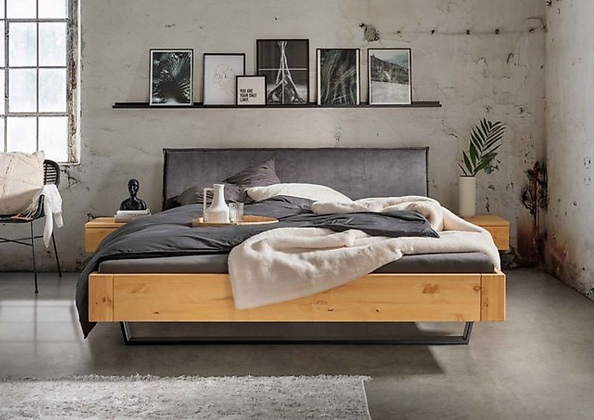 Natur24 Bett Kiel Bett 180x200 cm Kiefernholz Metall Grau Natur günstig online kaufen