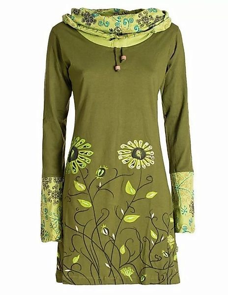Vishes Jerseykleid Blumen-Kleid Langarm-Shirtkleid Schal-Kleid Baumwollklei günstig online kaufen