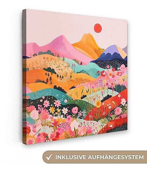OneMillionCanvasses® Leinwandbild Bunte Blumen - Berge - Fantasielandschaft günstig online kaufen