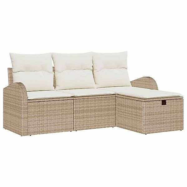vidaXL Garten-Sofa-Set mit Kissen mit Speicher 4-Tlg Beige Poly Rattan 3360 günstig online kaufen