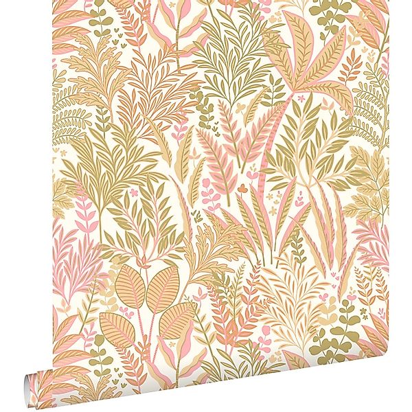 ESTAhome Tapete Tropische Blätter Und Blüten Grün Und Rosa 50 X 900 Cm 1316 günstig online kaufen