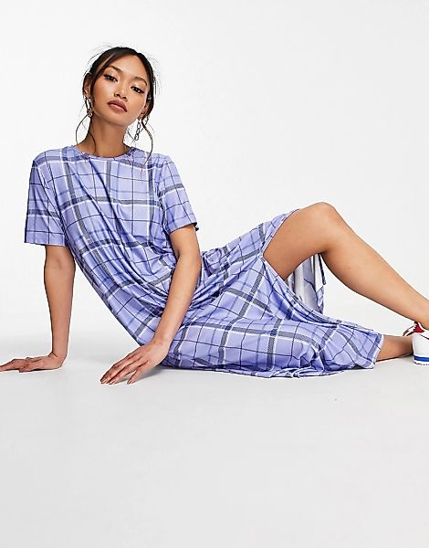 Urban Threads – Kariertes Midi-T-Shirt-Kleid in Blau günstig online kaufen