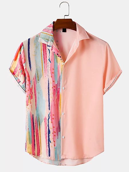 Herren Patchwork & Colorful Streifen Print Casual Light Kurzarmhemden günstig online kaufen