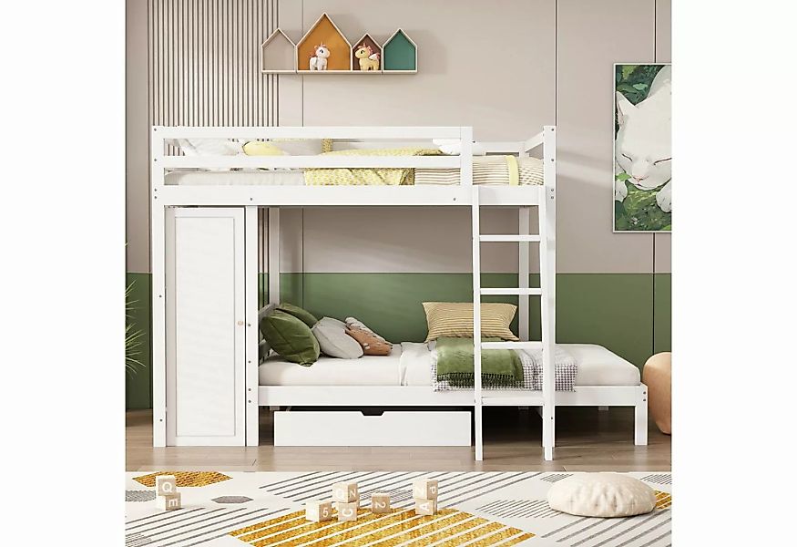 TavilaEcon Etagenbett Kinderbett Holzbett mit Kleiderschrank und Schublade, günstig online kaufen