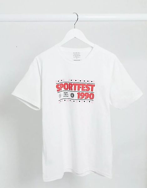 Daisy Street – Lockeres Boyfriend-T-Shirt mit Retro-Sportgrafik-Weiß günstig online kaufen