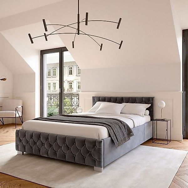 Juskys Polsterbett Nizza, Stauraum, LED Licht, Chesterfield Steppung, Samtb günstig online kaufen