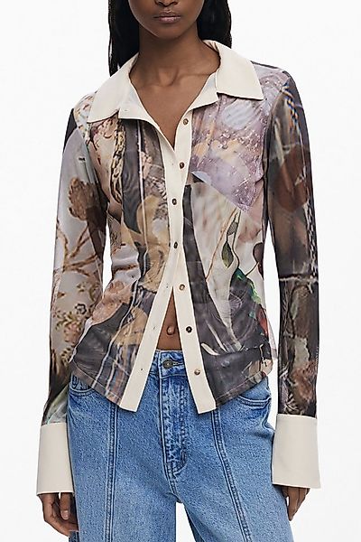 Desigual Blusenshirt Beiges Langarmhemd mit Muster, italienischer Kragen günstig online kaufen