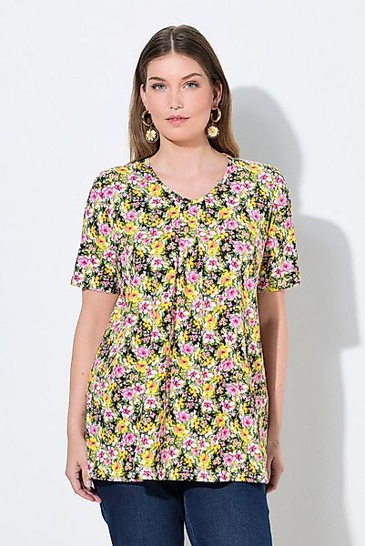 Ulla Popken T-Shirt T-Shirt A-Linie Zierfalten V-Ausschnitt Halbarm günstig online kaufen