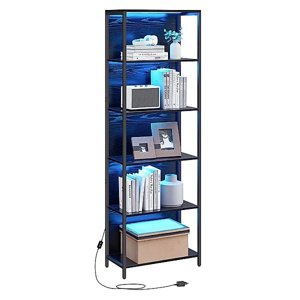 Songmics Bücherregal Barnet mit LED-Beleuchtung 6 Ebenen Schwarz günstig online kaufen