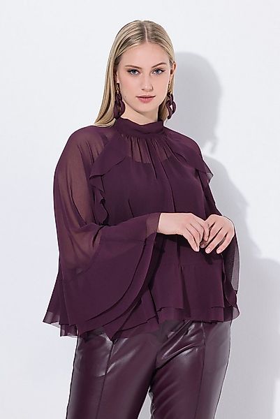 Ulla Popken Longbluse Cape-Bluse Chiffon Stehkragen Schal günstig online kaufen