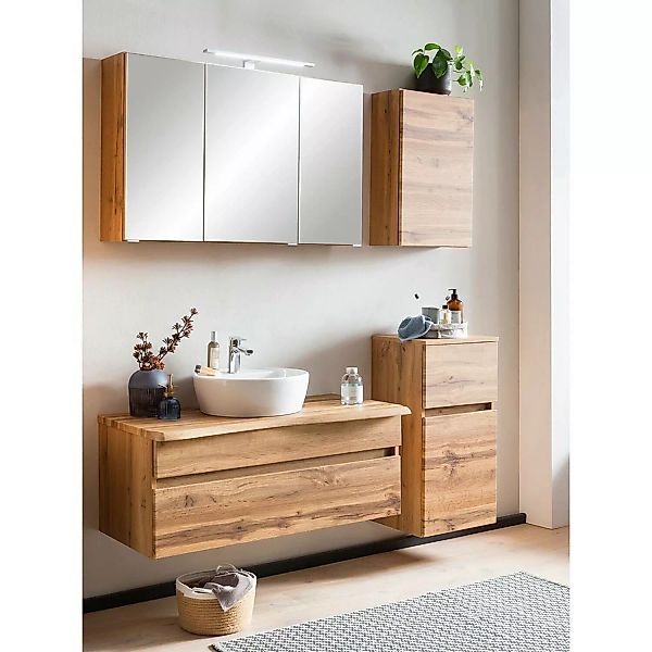 Badezimmer Set mit Baumkante VIDAGO-03 in Wotan Eiche Nb. mit LED Beleuchtu günstig online kaufen