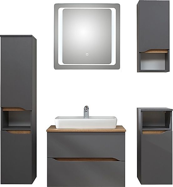 Saphir Badmöbel-Set »Quickset 5-teilig, Keramik-Aufsatzbecken mit LED-Spieg günstig online kaufen