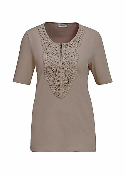 GOLDNER Kurzarmshirt "Kurzgröße Rundhalsshirt mit Häkelspitze" Effektvolle günstig online kaufen