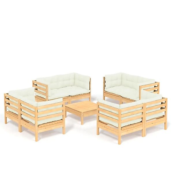 vidaXL 9-Tlg Garten-Lounge-Set mit Creme Kissen Kiefernholz 3096064 günstig online kaufen