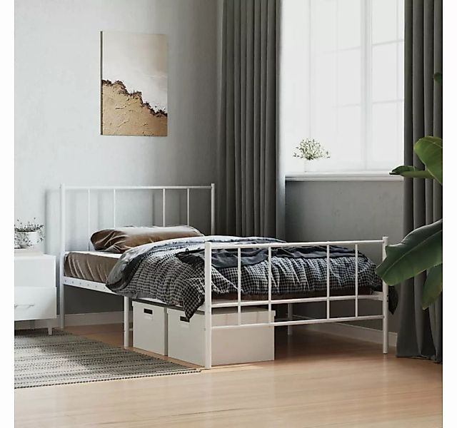 vidaXL Bett Bettgestell mit Kopf- und Fußteil Metall Weiß 90x200 cm günstig online kaufen