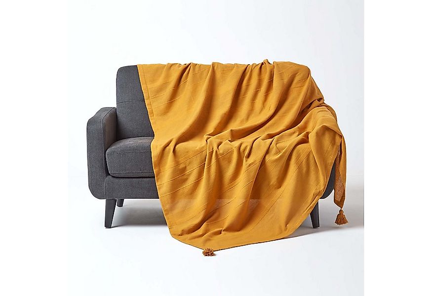Plaid Tagesdecke Rajput, 100% Baumwolle, senfgelb, 150 x 200cm, Homescapes günstig online kaufen