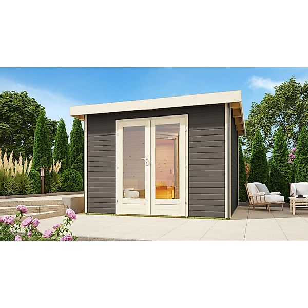 Karibu Saunahaus Magnus 1 Terragrau mit Ofen 9 kW Bio Ext. Strg. günstig online kaufen