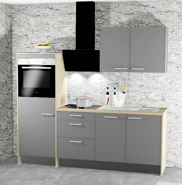 Einbauküche MANKAONYX 14 Onyxgrau - Schränke montiert/ Küchenzeile 220 cm m günstig online kaufen