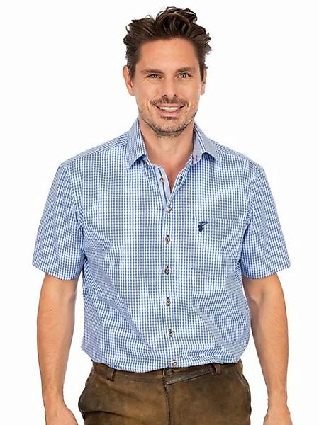OS-Trachten Trachtenhemd Karo Kurzarmhemd IMMENSTADT blau (Slim Fit) günstig online kaufen