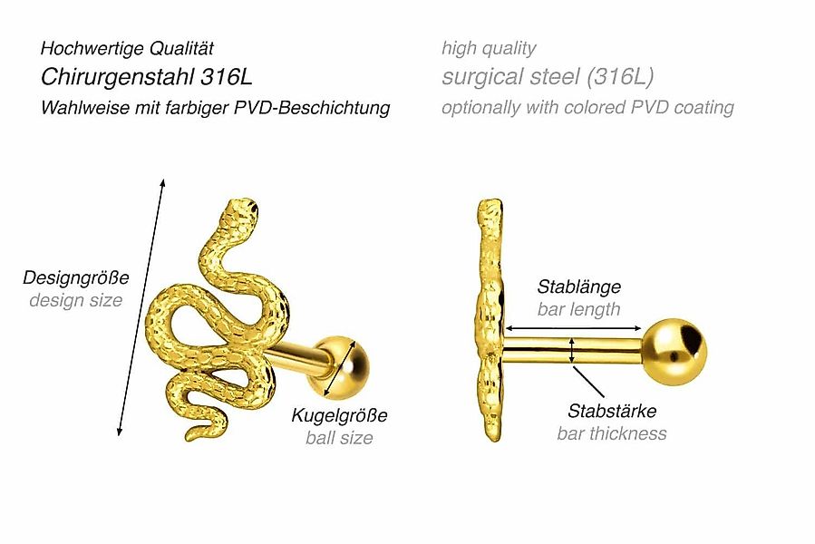 PIERCINGLINE Single-Ohrstecker Chirurgenstahl Ohrpiercing SCHLANGE (Mini-Ba günstig online kaufen