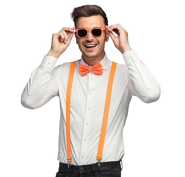 Boland Kostüm Partyset Hosenträger, Brille und Fliege, Neon Ora günstig online kaufen