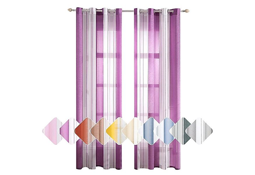 BYSURE Vorhang Gestreift Voile Vorhänge (2 St), Ösen, halbtransparent, Voil günstig online kaufen