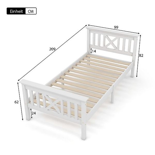 Flieks Massivholzbett, Einzelbett Kinderbett 90x200cm Kiefer ohne Matratze günstig online kaufen